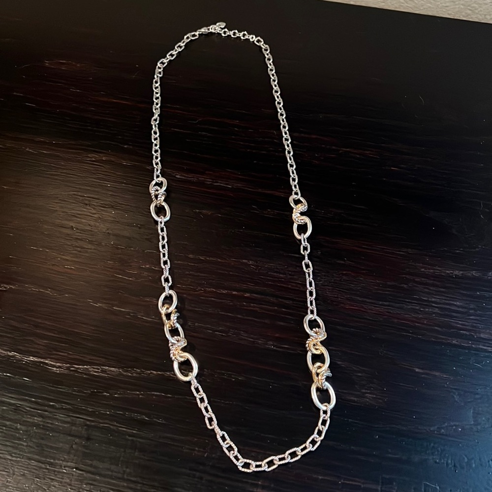 Vintage Brighton 36” long two tone necklace, never worn